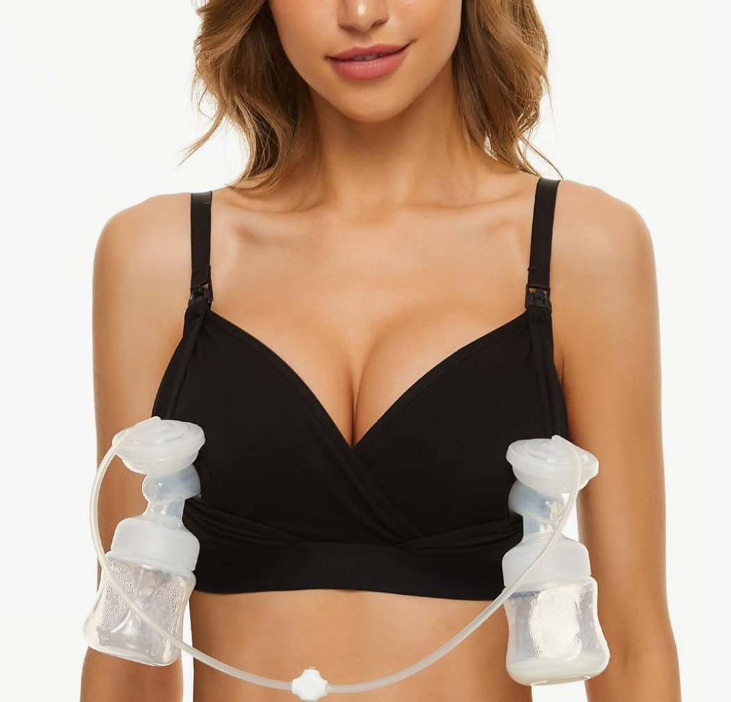 Pumping Bra Hands Free Pumping Bra and Nursing Bra Adjustable Wireless Comfortable Pump Bra Plus Size Fits Breast Pumps, XL