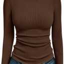 AUTOMET Long Sleeve Shirts Blouses Fall Fashion Ribbed Basic Tops Winter Clothes. Size Medium