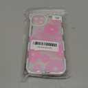 For iPhone 14 Plus Case, Cute Clear Blue Floral Bear Camera Lens Case with Lovely Flower Wrist Strap Bracelet Chain for Women Girly, Shockproof Cover-Pink