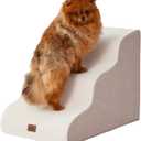 Beige Curved Dog Stairs Ramp for Small Dogs & Cats 17" H, 3-Step Dog Steps for Couch Sofa and Chair, Pet Stairs for Cats, Non-Slip Balanced Pet Steps