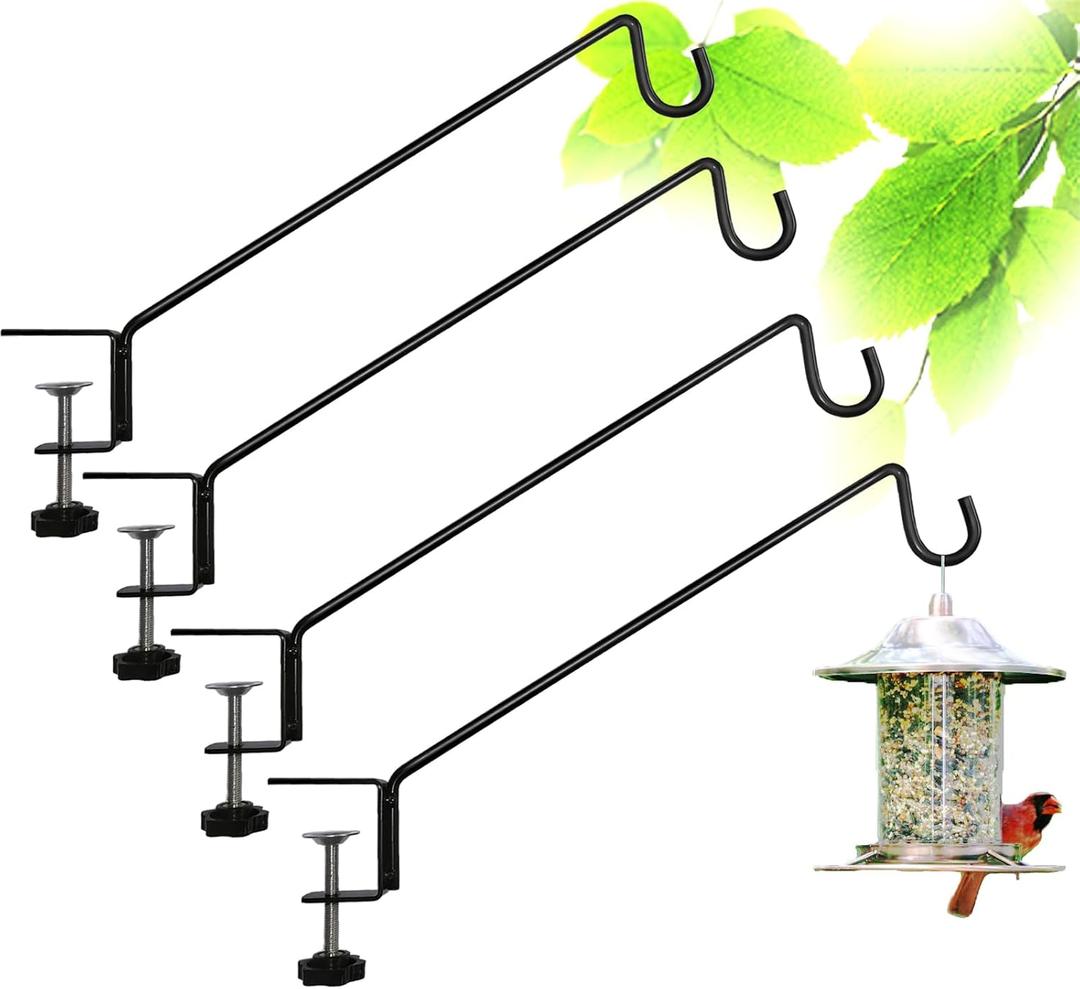 Heavy Duty Deck Bird Feeder Hanger Hook for Railing 13 Inch 4 Pack for Bird Feeders, Planters, Plants, Flower Suet Baskets, Lanterns, Wind Chimes Holiday Decoration (4 Pack)