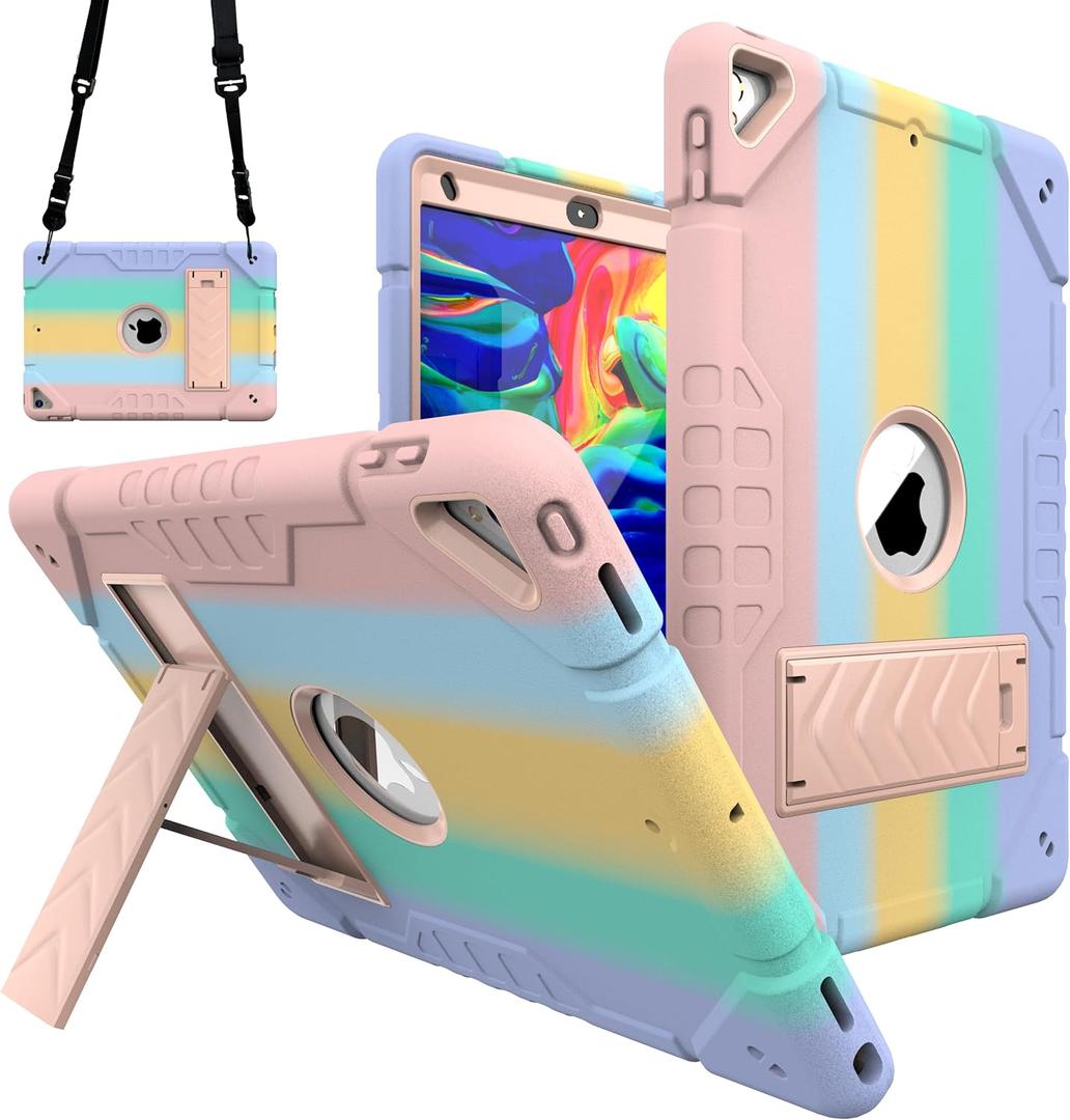 iPad Case 9th Generation, 7/8th Generation Case iPad 10.2 Inch with Kickstand 2 Angles Built-in Stand for Kids Shockproof,Heavy Duty Rugged Protective (Gradient+Gold)