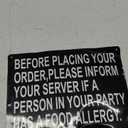 Food Allergy Notice -Before Placing Your Order, Please Infrom Server If A Person Has Food Allergy Sign (Black Background,Aluminum 7X10)