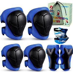 Kids Knee Pads and Elbow Pads Set for 3-13 Years, Kids Toddler 3 in 1 Protective Gear Set with Wrist Guards for Skateboard, Scooter, Cycling, Riding Sports, Gift for Youth Boys Girls (Blue / Black)