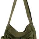 GAXOS Aesthetic Cute Messenger Bag for School Vintage Black Canvas Crossbody for Women Shoulder Laptop Bag (Green)