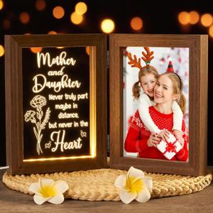 Christmas Gifts for Mom from Daughter Son Kids, Mom Gifts Engraved Night Light with 5x7 Mother Picture Frame Solid Wood, New Mama Gift Mommy Son Picture Frame Mother-in-Law Birthday Gift for Mama