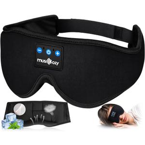 MUSICOZY Sleep Headphones, Bluetooth 5.4 Sleep Mask Headband Headphones Sleeping Eye Mask, Wireless Music Earbuds Earphones with HD Stereo Speakers for Side Sleepers, Cool Gadgets Unique Gift (Black)
