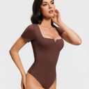 Avidlove Women's Short Sleeve Bodysuit Square Neck Body Suits One Piece T Shirt Summer Going Out Tops Date Outfits (Brown, S)