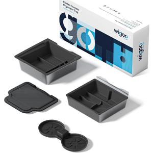 Wigoo Center Console Organizer for Tesla Model Y Juniper (Only Premium & Performance 2025 2026) and All Model 3 Highland Accessories [Double-Layer Storage, Smooth Sliding] 4PCS Black