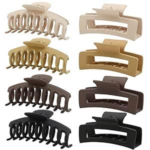 8 Pack 4.3 Inch Large Hair Claw Clips for Women Thick Thin Curly Hair, Big Bnanan Clips Matte Non-slip Banana Clips, 90's Strong Hold jaw clip, Neutral Colors