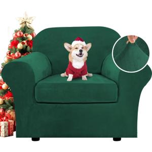 H.VERSAILTEX Rich Velvet Stretch 2 Piece Chair Cover Chair Slipcover Sofa Cover Furniture Protector Couch Soft with Elastic Bottom Chair Couch Cover Width Up to 49 Inch (Chair, Vintage Green)