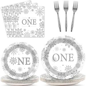 Winter Onederland 1st Party Plates Napkins Snowflake One Birthday Themed Tableware for Baby Silver First Birthday Party Disposable Paper Plates Napkins Party Decorations Supplies Favors 24 Guests