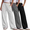 Neer 3 Pack Women's Wide Leg Sweatpants Yoga Baggy Lounge Pants Travel Cozy Workout Drawstring Loose Joggers with Pockets, Black, Light Gray, Gray (XL)