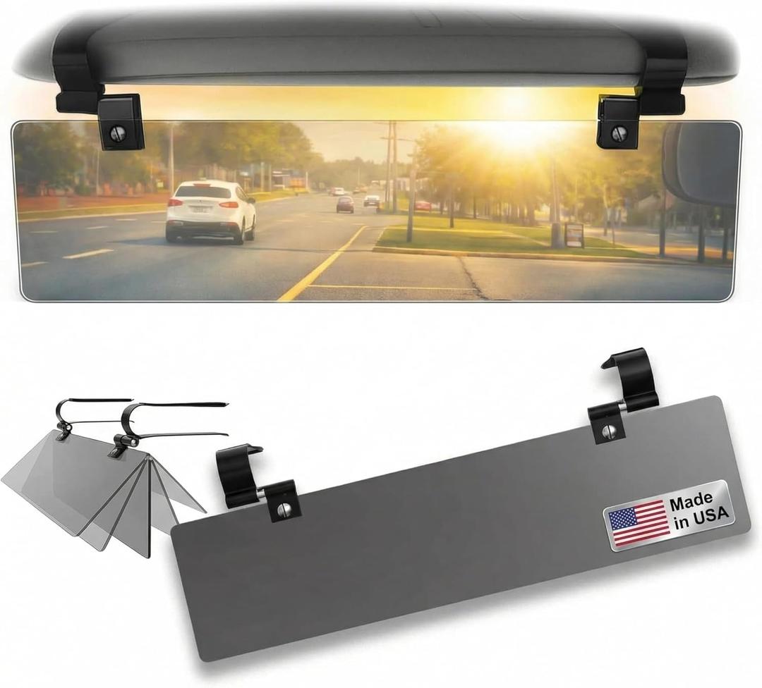 Glare Guard Professional-Grade Polarized Sun Visor Extender Anti-Glare Sun Glare Blocker for Car Windshields, Adjustable Clip-On UV400 Tinted Visor Extension for Cars, Trucks & SUVs, Gray