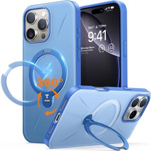 TORRAS Upgraded 360Spin Magnetic Stand for iPhone 16 Pro Case, Fit for MagSafe, Built-in Kickstand & Ring Holder, Mil-Grade Protective Soft Edge Slim Case for iPhone 16 Pro, Sapphire Blue, 6.3'' (for iPhone 16 Pro 6.3 inch, Blue)