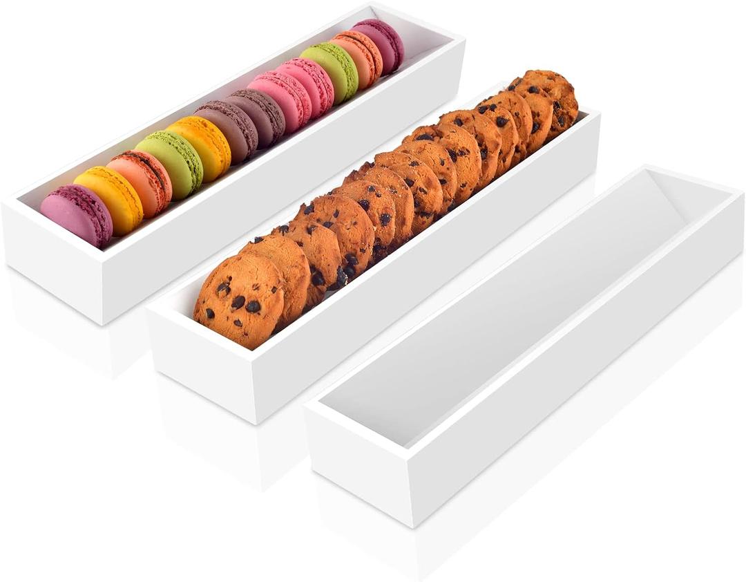 3 Pcs Wood Cracker Tray for Serving Cracker Dish Rectangular Cracker Holder for Serving Trays Holders for Crackers White Cracker Dish Cookie Display Tray for Countertop Home Wedding Events Parties