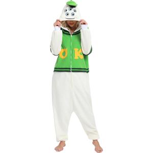 NAITOKE Animal Onesie Adults Halloween Costumes Cosplay Pajamas (X-Small, Green White)