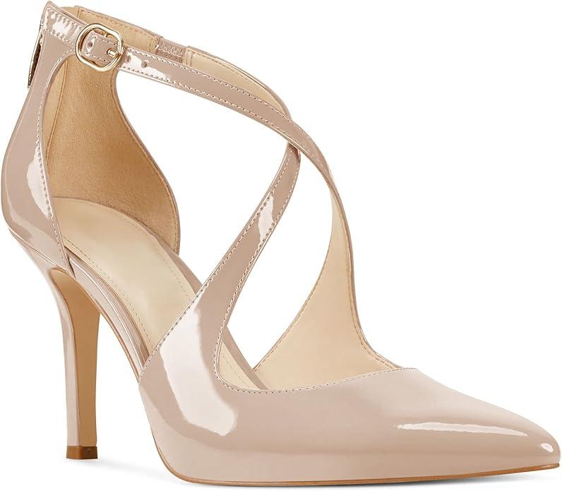 Womens Pumps High Heels Pointed Toe Crossed Strap D'Orsay Zip up Stilettos Party Dress Shoes Nude, 8