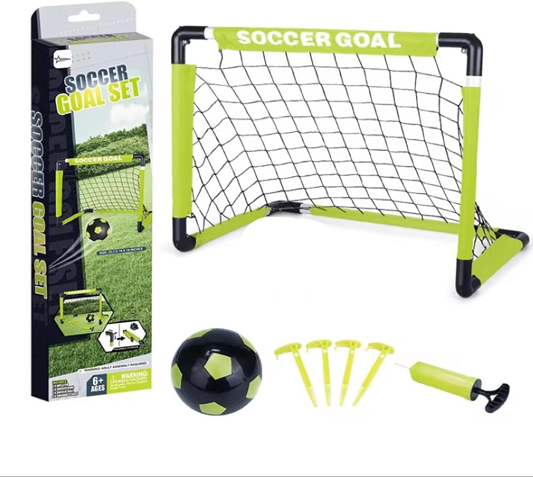 Kids Soccer Goals Set for Indoor & Outdoor Play  Includes Foldable Goal, Ball, Pump & 4 Stakes