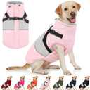 AOFITEE Dog Coat, XLarge Dog Jacket, Dogs Coat with Harness Built in, Reflective Waterproof Dogs Jackets Winter with Furry Collar, Warm Polar Fleece Pet Sweater Snowsuit for Doberman, Great Dane, XXL (Pink)