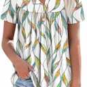 WIHOLL Womens Summer Tunic Tops Button Down Shirts Short Sleeve T-shirts Beach Vacation Clothes Spring Small