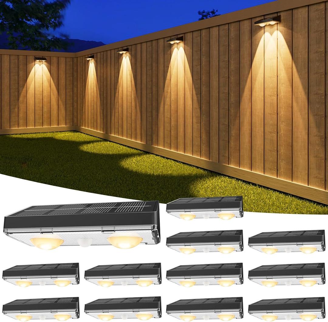 VOLISUN Solar Fence Lights, 12 Pack Solar Powered Fence Lights Outdoor with Warm White LED Spot Lens, IP65 Waterproof Fence Solar Lights Outdoor for Patio, Backyard, Railing, Deck（Black）