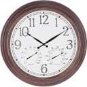 BESTIME Three-in-one Metal Wall Clock. Indoor, Outdoor, Thermometer, Hygrometer, Weather Resistant, Garden, Lanai. (Antique Red Copper, 18.5-Inch)