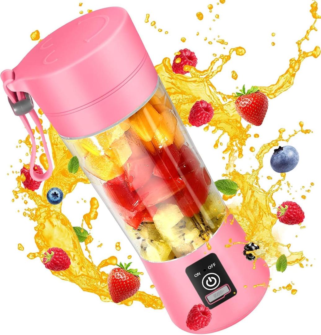 Portable Personal Blender for Shakes and Smoothies with 6 Blades, 380ml Fresh Juice Blender with Rechargeable USB Port
