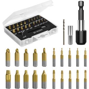 Nuovoware Damaged Screw Extractor Set, 22 PCS Easy Out Stripped Screw Extractor Kit, All-purpose HSS Broken Screw Remover Set with Magnetic Extension Bit Holder & Socket Adapter, Gold