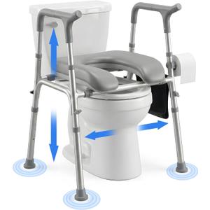 Ergonomic Raised Toilet Seat with Soft Cushion for Seniors, Adjustable Height & Width, Heavy-Duty Bariatric Toilet Seat Riser, Design for Post-Surgery & Elderly Support, Fits Round & Elongated Toilets