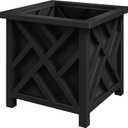 Pure Garden Lattice Design Planter Box - 15.5"D x 15.5"W x 16.5"H - Square Decorative Outdoor Flower or Plant Pot - Front Porch, Patio, and Garden Decor (Black)