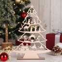 3 x Thyle Standing Christmas Nativity Scene Set Table Ornament Wooden Christmas Tree Sign Statue Jesus Nativity Set Farmhouse Xmas Tabletop Decoration for Xmas Indoor Decoration