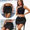 2 x Womens Low Waist Denim Skirt Button Mini Cargo Jean Y2K Skirts with Pockets (Black)