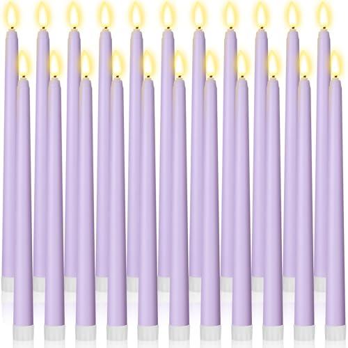 Macarrie 24 Packs Flameless Taper Candles Battery Operated Fake 11 Inch Long Candlelight LED Flameless Candlesticks Flickering Tapered for Spring Summer Wedding(Lavender Purple)
