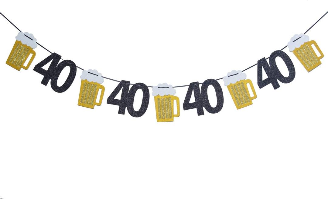 Beer birthday Glitter Banner, Beer Garland - Cheers to 40 Years Banner, 40th Birthday Banner - 40th birthday Decor