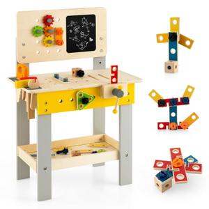 Wooden Tool Bench Workbench Toy Play for Kids with Tools Set for Toddlers Ages 3 +