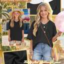 Oakgarden Girls' Shirts 5-14 Years Oversized Short Sleeve Summer T-Shirts V Neck Drop Shoulder Top Kids Casual Basic Cute Tee (Black)