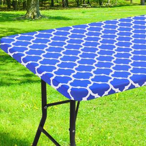 Smiry Rectangle Picnic Table Cover, Waterproof Elastic Fitted Camping Tablecloths for 6 Foot Tables, Wipeable Flannel Backed Vinyl Tablecloth Protector for Indoor, Outdoor (Blue, 42x72 Inches)