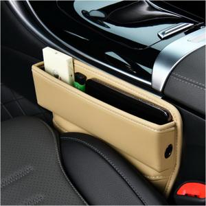 Ziciner Car Seat Gap Organizer, Premium Leather Auto Seat Storage Box, Vehicle Adjustable Front Seat Gap Filler, Car Seat Side Pocket Organizer for Phones, Glasses, Keys, Money, Cards (Black)