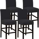 Flamingo P Bar Stool Covers Counter Height Chair Seat Covers High Stretch Protectors Non Slip with Elastic Bottom Set of 4, Black