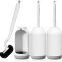 HAMITOR Toilet Bowl Brush Holder Set: 3 Pack Bathroom Deep Cleaning Toilet Cleaner Scrubber Under Rim with Curved Bristle for Dead Corner Clean - Hidden Rv Toilet Decorative Accessories with Caddy