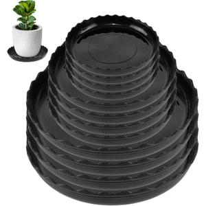 12 Packs Wave Plant Saucer - Plastic Flower Pot Drip Trays/Durable Heavy Duty Black Plant Tray for Indoor and Out Door Plant(6/8/10 inch)