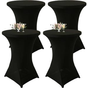 Seveups 4Pack Navy Blue Cocktail Table Cover 32x43 Inch Fitted Stretch Cocktail Tablecloth for Round Table Top Cover High Top Table Cloths for Party Bar Pub Wedding, Black