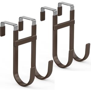 FYY Over The Door Hooks - 2 Pack Heavy Duty Dual-Hook Organizer Hanger with Non-Slip Rubber for Towels, Clothes, Hats & Bags Use in Bathroom, Bedroom, Kitchen - Fits Interior Doors Up to 1 3/8" Brown