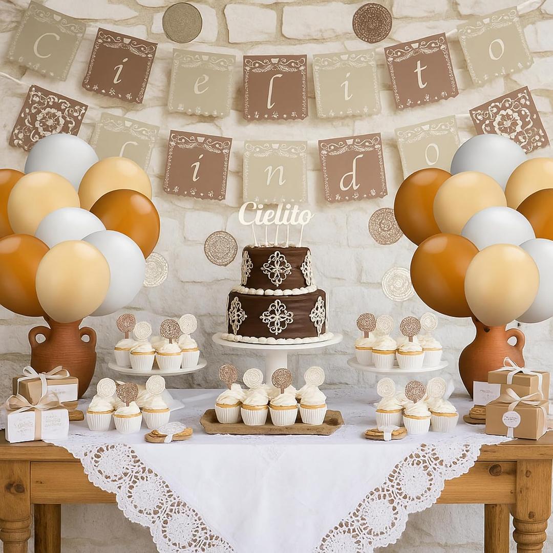 44 Pcs Mexican Cielito Lindo Party Decoration Bulk 2 Pack Mini Cielito Lindo Papel Banner 12 Papel Picado Cupcake Topper 12 Hanging Swirls 18 Latex Balloon for Party Decoration