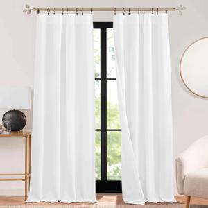 RYB HOME 3 in 1 Soundproof - Blackout - Insulation Linen Curtains, Noise Blocker Energy Saving Curtains for Bedroom Living Room Door Drapes Studio Home Office, White, W52 x L108 in, 2 Panels
