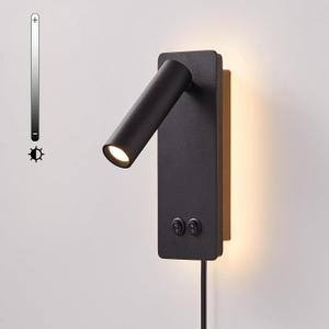 Wall Mounted Reading Light for Books in Bed, Bedside Wall Lamps with 3 Dimming, 350Rotation Plug in Wall Sconce, Upgrade Headboard Bedside Lamp for Bedroom Living Room (Black) (1 Pack)