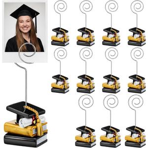 Glenmal 12 Pcs Grad Cap Picture Holders 4.53 Inches Resin Metal Graduation Picture Holders for Tables Centerpieces Grad Cap Photo Table Number Card Stands for Class of 2026 Graduation Party Supplies