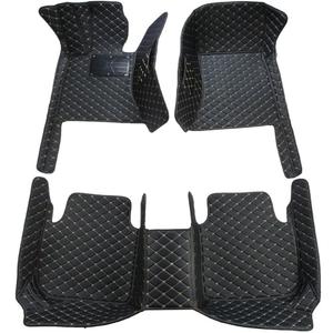 Custom Car Floor Mats Fit for 99% Sedan SUV Sports Car Full Coverage Pads Leather Floor Liners Mat Women Men (Black with Beige line)