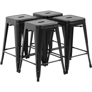 FDW Metal Bar Stools Set of 4 Counter Height Bar Stools 24 Inches Industrial Bar Chairs Patio Stool Stackable Backless Stool Indoor Outdoor Metal Kitchen Stools Bar Chairs (Black, 24")